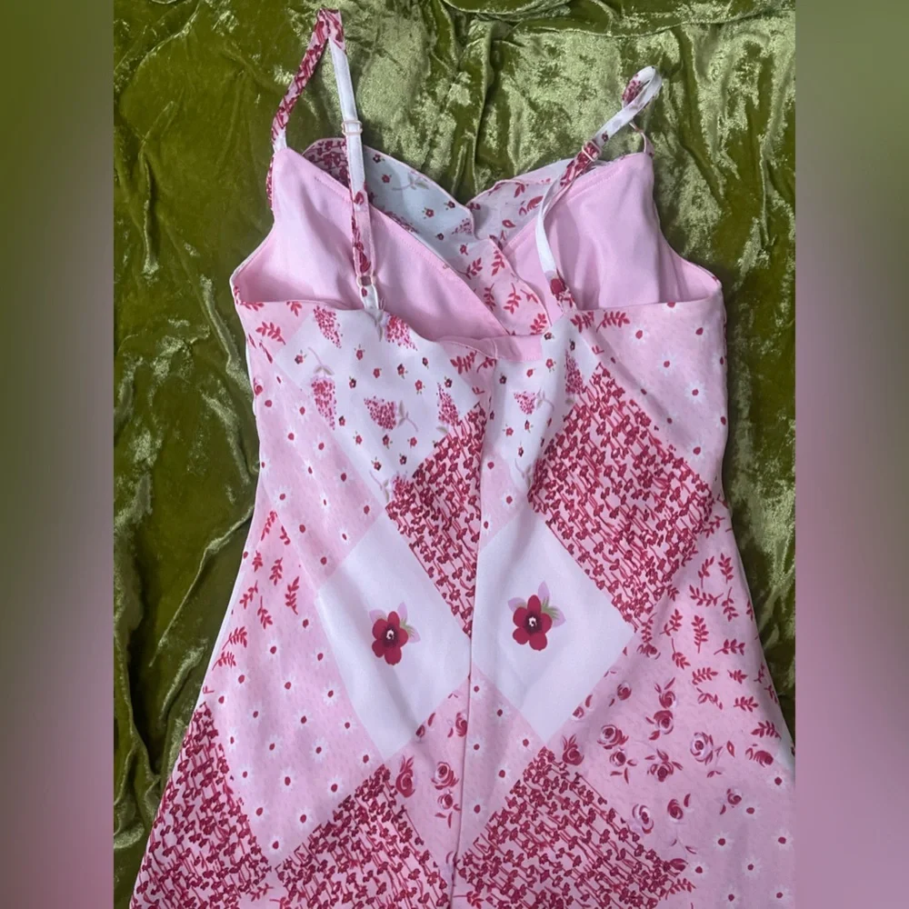 Vintage pink summer cottagecore flower floral plants sleeves white ruffles dress - Picture 6 of 8